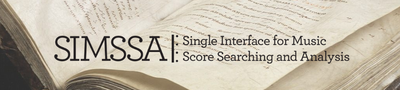 SIMSSA logo with background Single Interface for Music Score Searching and Analysis logo on a background of an image of open book