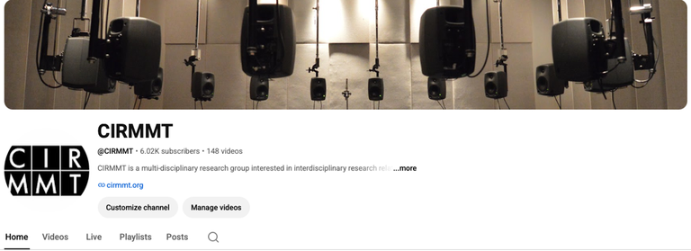 CIRMMT YouTube Speakers hanging in a room with CIRMMT logo on YouTube page